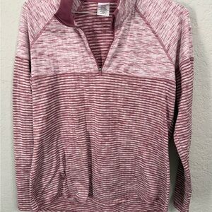 Avia Women's Maroon Striped Half-Zip Sweater